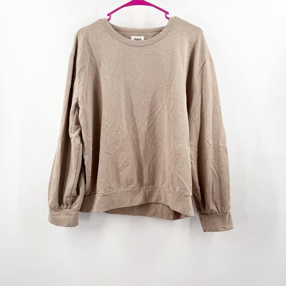 Pact Sweatshirt Size XL The Rec Peek-A-Boo Organic Cotton Taupe Pullover Crew